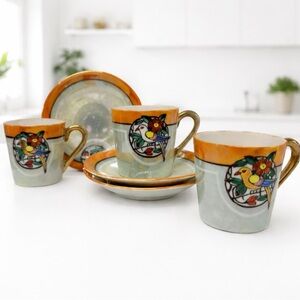 Chikaramachi Handcrafted Japan Demitasse Cups & Saucers Bird Set of 3